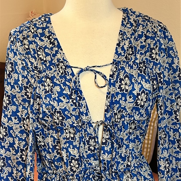 J CREW BEACH DRESS TIERED TIE FRONT FLORAL BLUE WHITE NWT SZ MEDIUM - Picture 5 of 14